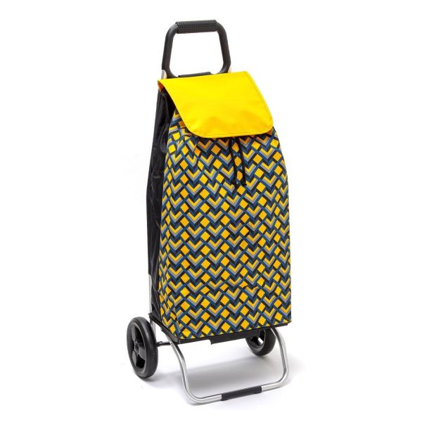 Chariot de courses pliable Carlux – Sac 55L imperméable – Geometrik Jaune - Vins Rouges Harmonieux pour Chaque Occasion