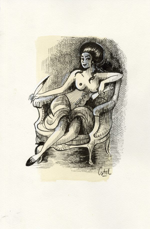 CATEL – OLYMPE DE GOUGES – Dessin original inédit – R28 - Vins Rouges Harmonieux pour Chaque Occasion