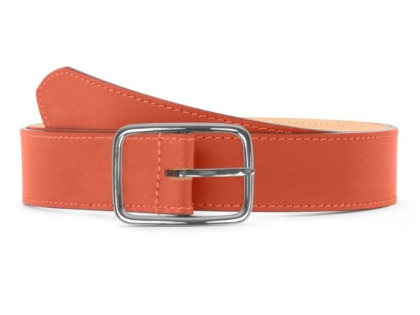 Ceinture cuir premium chic orange, boucle rectangulaire, classique, argentée – 35mm – 5128 Choisir - Vins Rouges Harmonieux pour Chaque Occasion