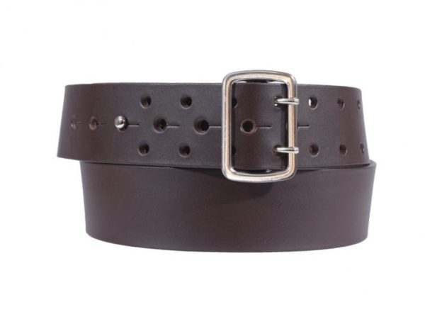 Ceinture grande taille en cuir marron perforations style armée 4080 145 cm - Vins Rouges Harmonieux pour Chaque Occasion