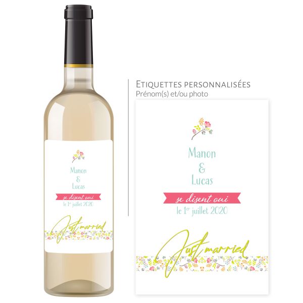 Bouteille mariage just married | À personnaliser avec prénoms et date - Vins Rouges Harmonieux pour Chaque Occasion