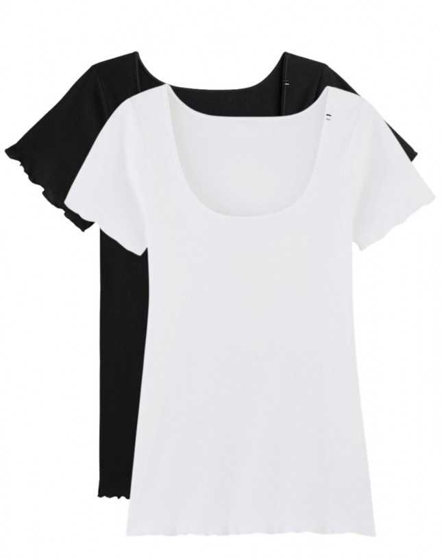 2x T-shirts En Coton Bio – Noir + Blanc – Femme - Vins Rouges Harmonieux pour Chaque Occasion 2x T-shirts En Coton Bio – Noir + Blanc – Femme - Vins Rouges Harmonieux pour Chaque Occasion